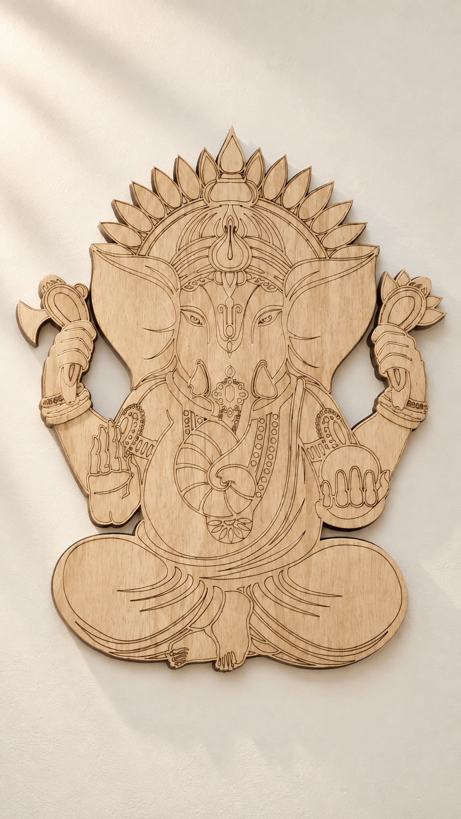 Lord Ganesha Wooden Wall Art – Premium Laminated MDF Ganpati Wall Décor | Intricate Traditional Design | 3 mm | Cozy Carvings