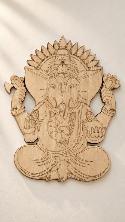 Lord Ganesha Wooden Wall Art – Premium Laminated MDF Ganpati Wall Décor | Intricate Traditional Design | 3 mm | Cozy Carvings