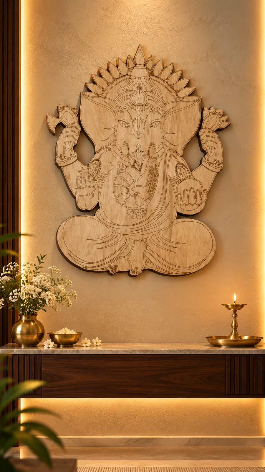 Lord Ganesha Wooden Wall Art – Premium Laminated MDF Ganpati Wall Décor | Intricate Traditional Design | 3 mm | Cozy Carvings