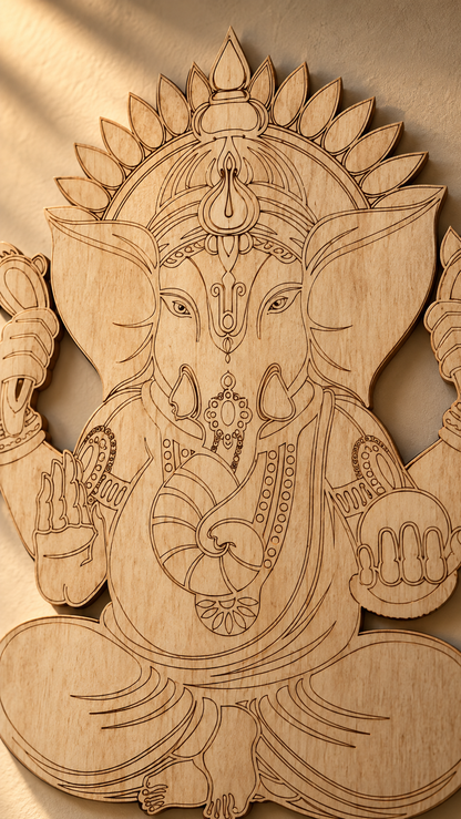 Lord Ganesha Wooden Wall Art – Premium Laminated MDF Ganpati Wall Décor | Intricate Traditional Design | 3 mm | Cozy Carvings