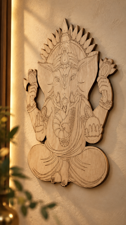 Lord Ganesha Wooden Wall Art – Premium Laminated MDF Ganpati Wall Décor | Intricate Traditional Design | 3 mm | Cozy Carvings