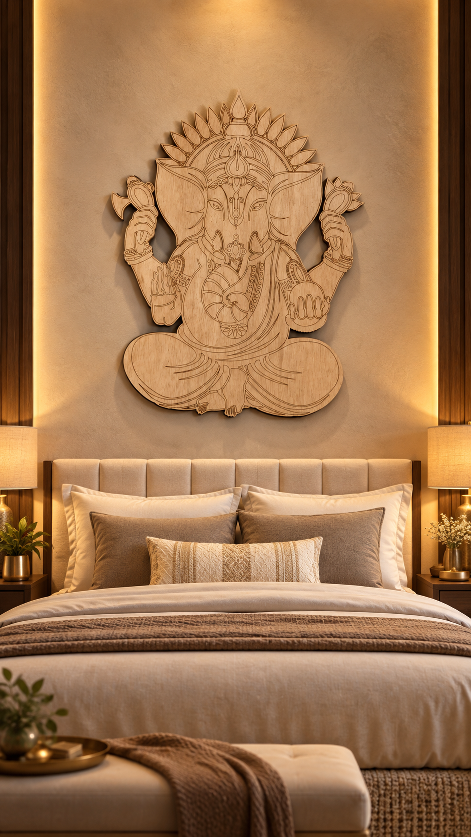 Lord Ganesha Wooden Wall Art – Premium Laminated MDF Ganpati Wall Décor | Intricate Traditional Design | 3 mm | Cozy Carvings