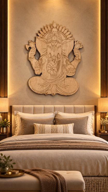 Lord Ganesha Wooden Wall Art – Premium Laminated MDF Ganpati Wall Décor | Intricate Traditional Design | 3 mm | Cozy Carvings