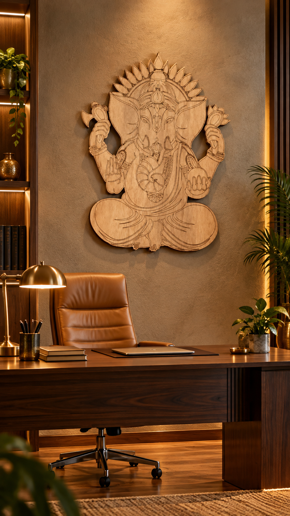 Lord Ganesha Wooden Wall Art – Premium Laminated MDF Ganpati Wall Décor | Intricate Traditional Design | 3 mm | Cozy Carvings