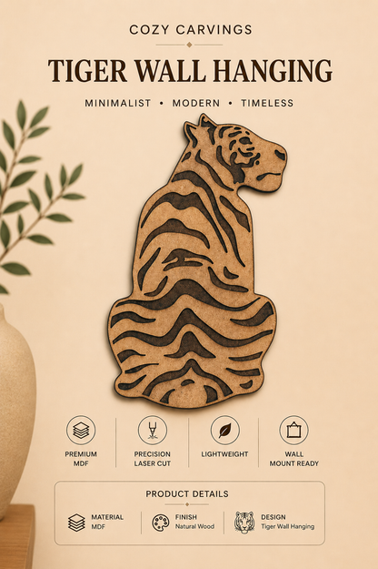 Cozy Carvings Premium Tiger Wall Art | Laser Cut Laminated MDF Wall Décor | Modern Animal Wall Hanging | 4 mm Premium MDF | Living Room, Bedroom & Office Decoration