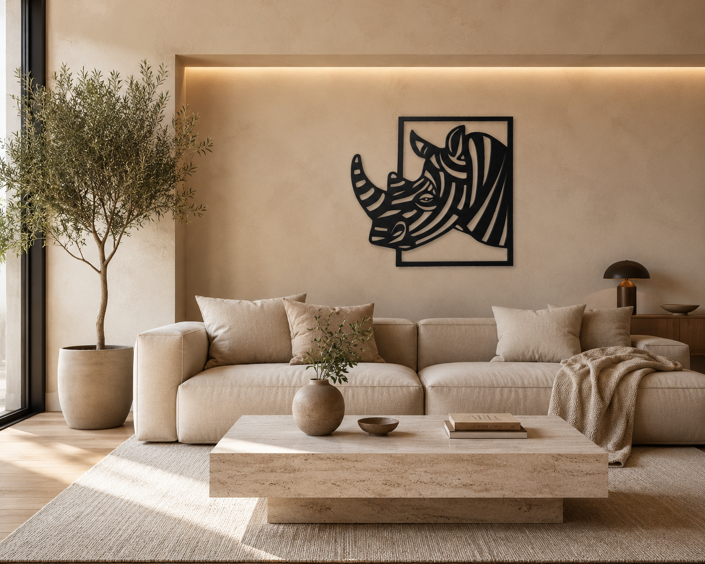 Minimalist Rhino Wall Decor | Premium Laminated MDF Wall Art | Living Room Decoration