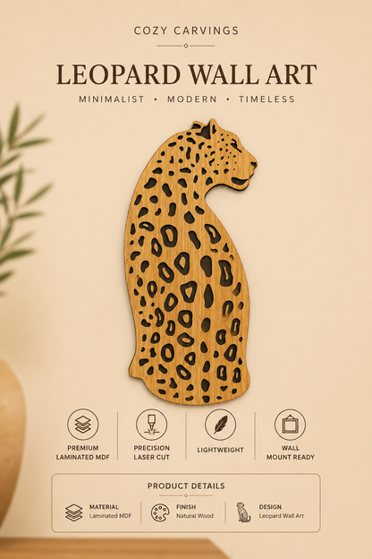Laminated MDF Artistic Wooden Leopard Wall Décor – Laser Engraved Spotted Design | Natural Wood Finish