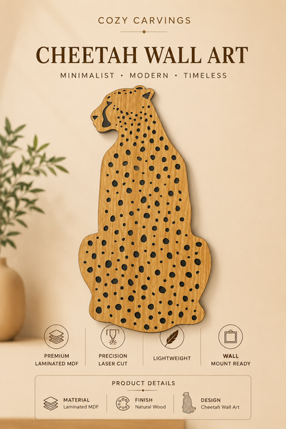 Laminated MDF Decorative Wooden Cheetah Wall Art – Spotted Pattern | Natural Wood Finish | Laminated MDF