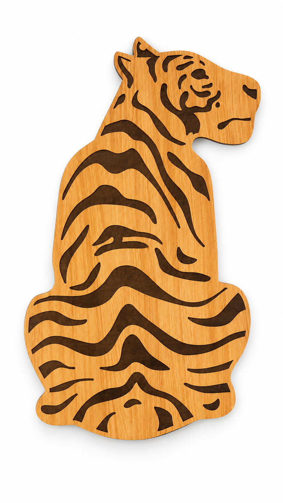 Laminated MDF - Premium Wooden Tiger Wall Hanging – Engraved Stripe Design | Natural Wood Finish