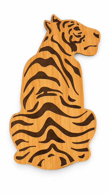 Laminated MDF - Premium Wooden Tiger Wall Hanging – Engraved Stripe Design | Natural Wood Finish