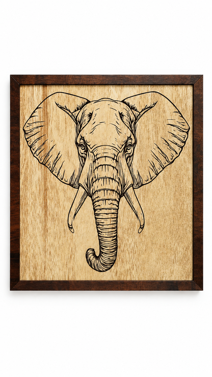 Majestic Elephant Wooden Wall Art – Premium Laminated MDF Framed Elephant Décor | 4 mm | Cozy Carvings
