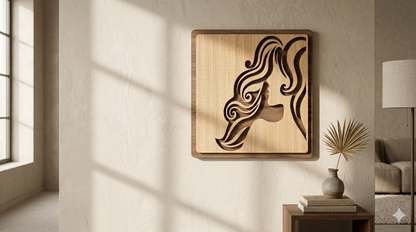 Luxury Wooden Lady Face Wall Art – Large Square Panel | CNC Laser Cut | Premium MDF Décor