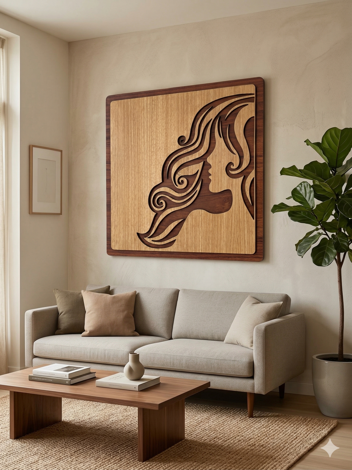 Luxury Wooden Lady Face Wall Art – Large Square Panel | CNC Laser Cut | Premium MDF Décor