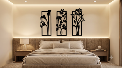 Cozy Carvings 3-Piece Floral Wall Art | Premium Laminated MDF Decorative Wall Hanging | Modern Flower Wall Décor