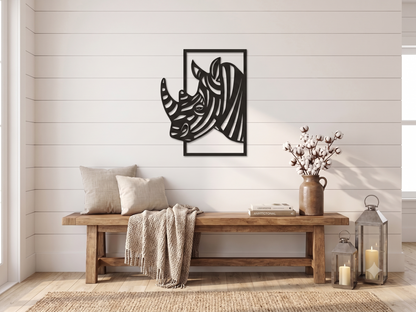 Minimalist Rhino Wall Decor | Premium Laminated MDF Wall Art | Living Room Decoration