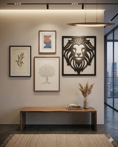 Majestic Lion Wooden Wall Art – Large Framed Statement Décor | CNC Laser Cut | Premium MDF (85 × 74 cm)
