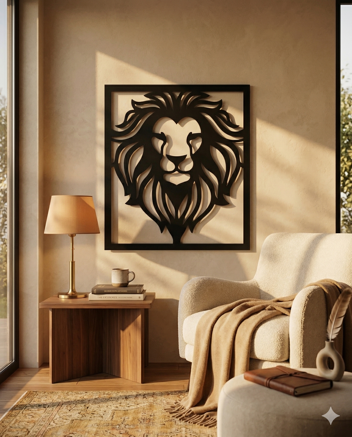 Majestic Lion Wooden Wall Art – Large Framed Statement Décor | CNC Laser Cut | Premium MDF (85 × 74 cm)