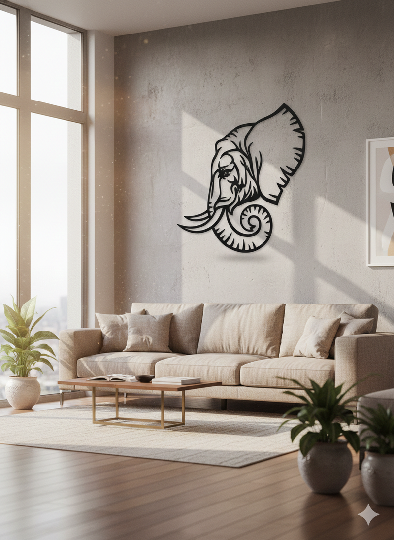 Majestic Elephant Wooden Wall Art – Premium Laminated MDF Decorative Wall Hanging (42 x 40 cm)