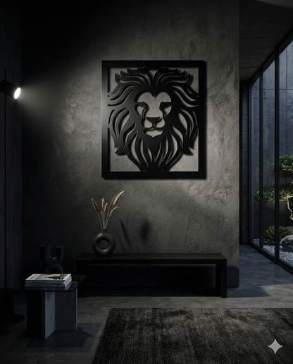 Majestic Lion Wooden Wall Art – Large Framed Statement Décor | CNC Laser Cut | Premium MDF (85 × 74 cm)