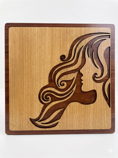 Luxury Wooden Lady Face Wall Art – Large Square Panel | CNC Laser Cut | Premium MDF Décor