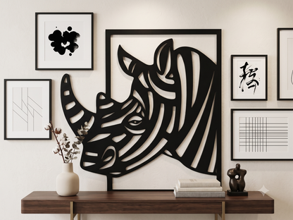 Minimalist Rhino Wall Decor | Premium Laminated MDF Wall Art | Living Room Decoration