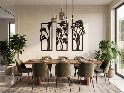Cozy Carvings 3-Piece Floral Wall Art | Premium Laminated MDF Decorative Wall Hanging | Modern Flower Wall Décor