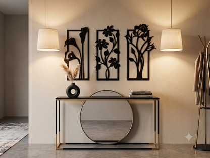 Cozy Carvings 3-Piece Floral Wall Art | Premium Laminated MDF Decorative Wall Hanging | Modern Flower Wall Décor