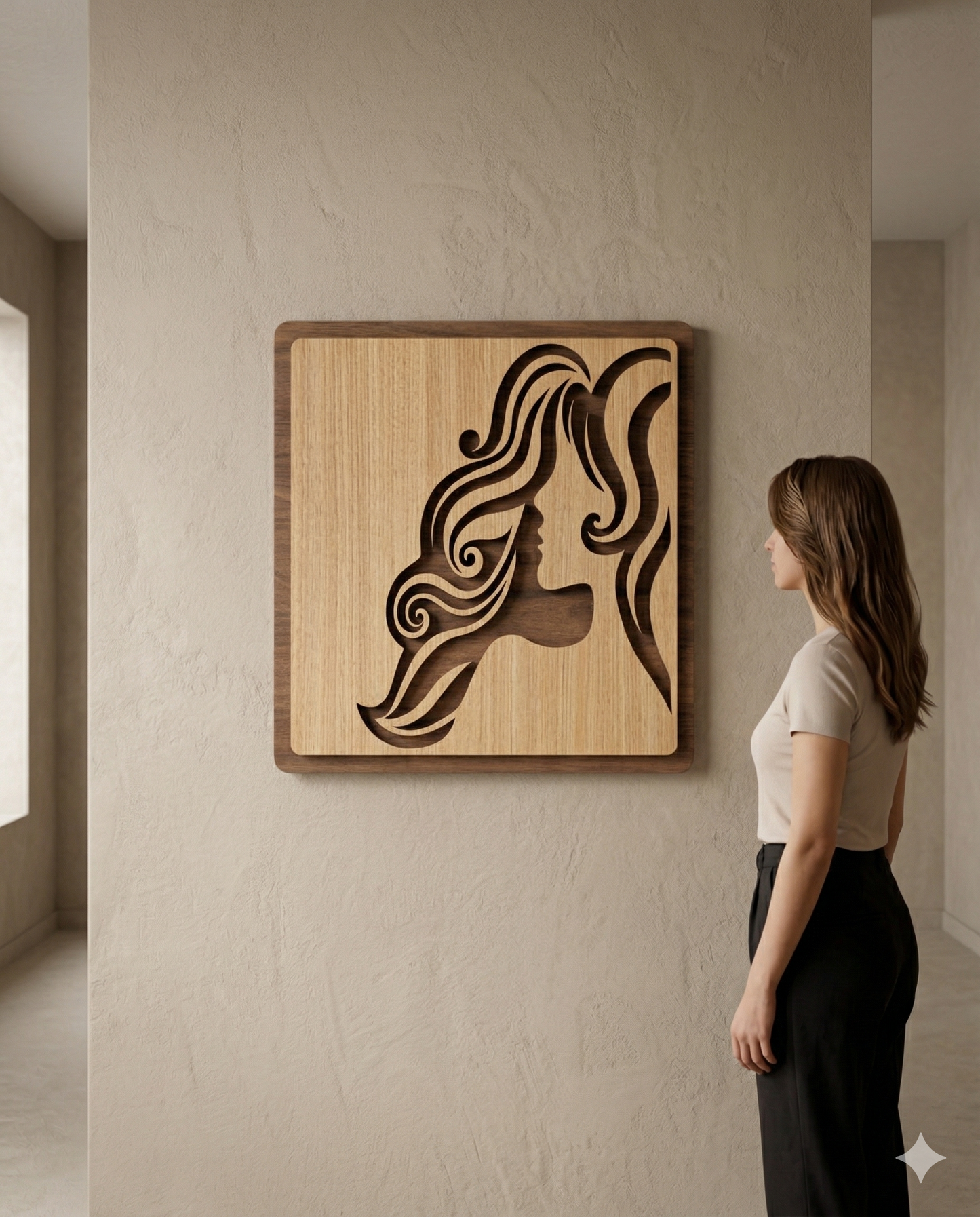 Luxury Wooden Lady Face Wall Art – Large Square Panel | CNC Laser Cut | Premium MDF Décor