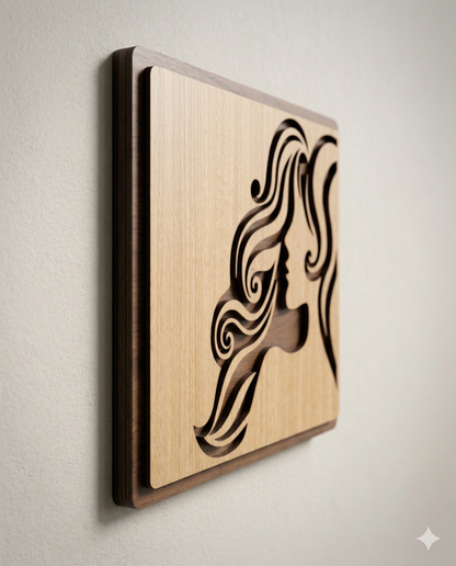 Luxury Wooden Lady Face Wall Art – Large Square Panel | CNC Laser Cut | Premium MDF Décor