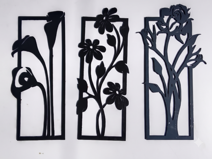 Cozy Carvings 3-Piece Floral Wall Art | Premium Laminated MDF Decorative Wall Hanging | Modern Flower Wall Décor