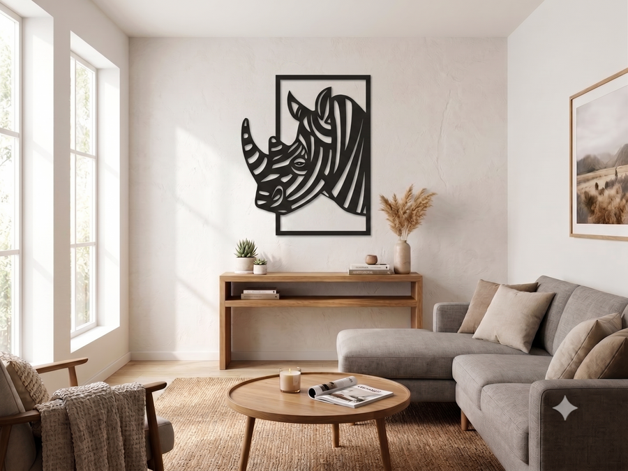 Minimalist Rhino Wall Decor | Premium Laminated MDF Wall Art | Living Room Decoration