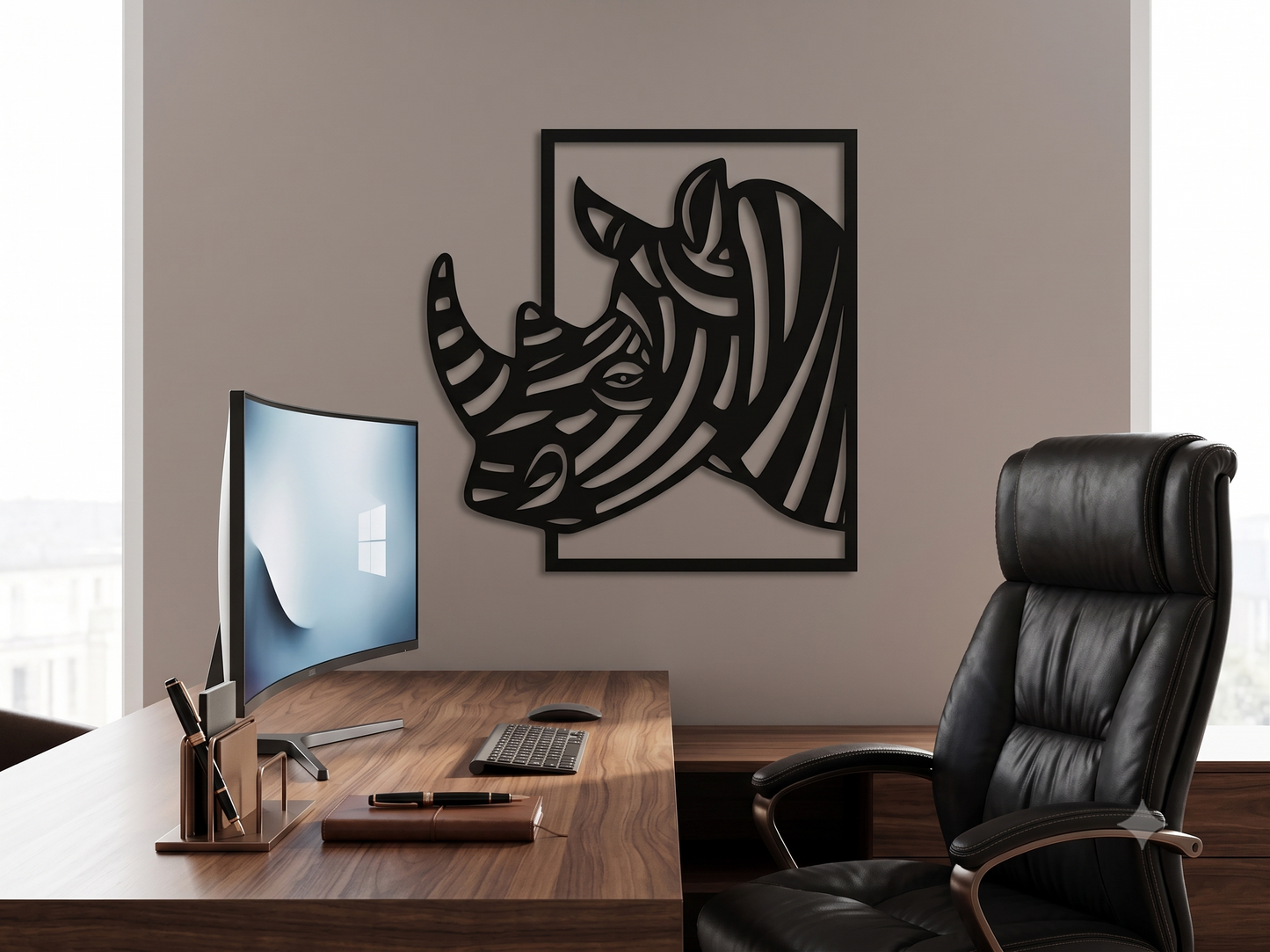 Minimalist Rhino Wall Decor | Premium Laminated MDF Wall Art | Living Room Decoration