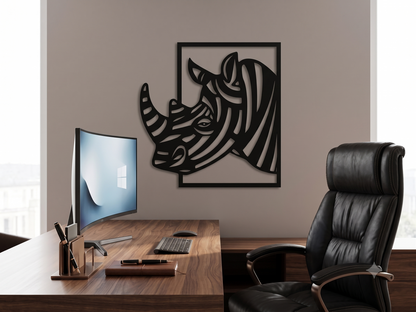 Minimalist Rhino Wall Decor | Premium Laminated MDF Wall Art | Living Room Decoration
