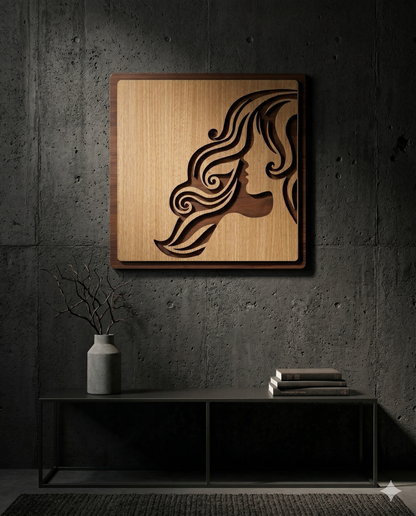 Luxury Wooden Lady Face Wall Art – Large Square Panel | CNC Laser Cut | Premium MDF Décor