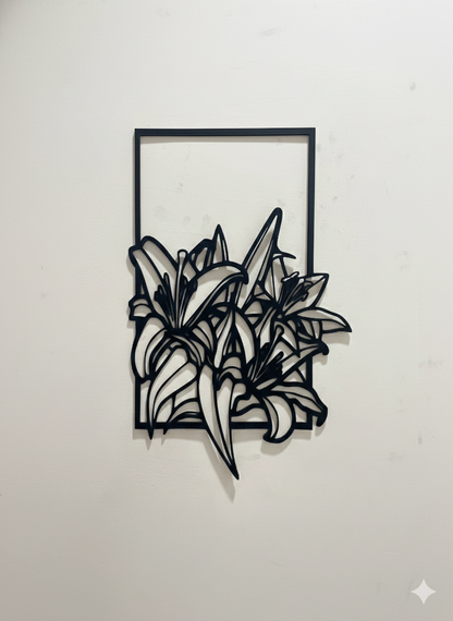 Black and white abstract wall art in a rectangular frame on a light gray background