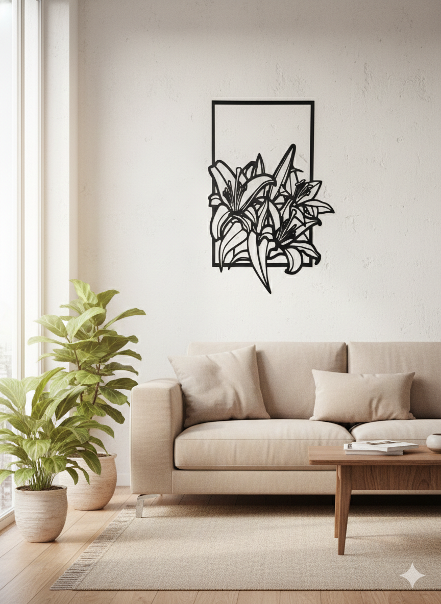 Modern Floral Frame Wooden Wall Art – Premium Laminated MDF Botanical Wall Hanging (60 x 40 cm)