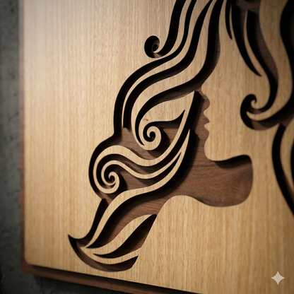Luxury Wooden Lady Face Wall Art – Large Square Panel | CNC Laser Cut | Premium MDF Décor