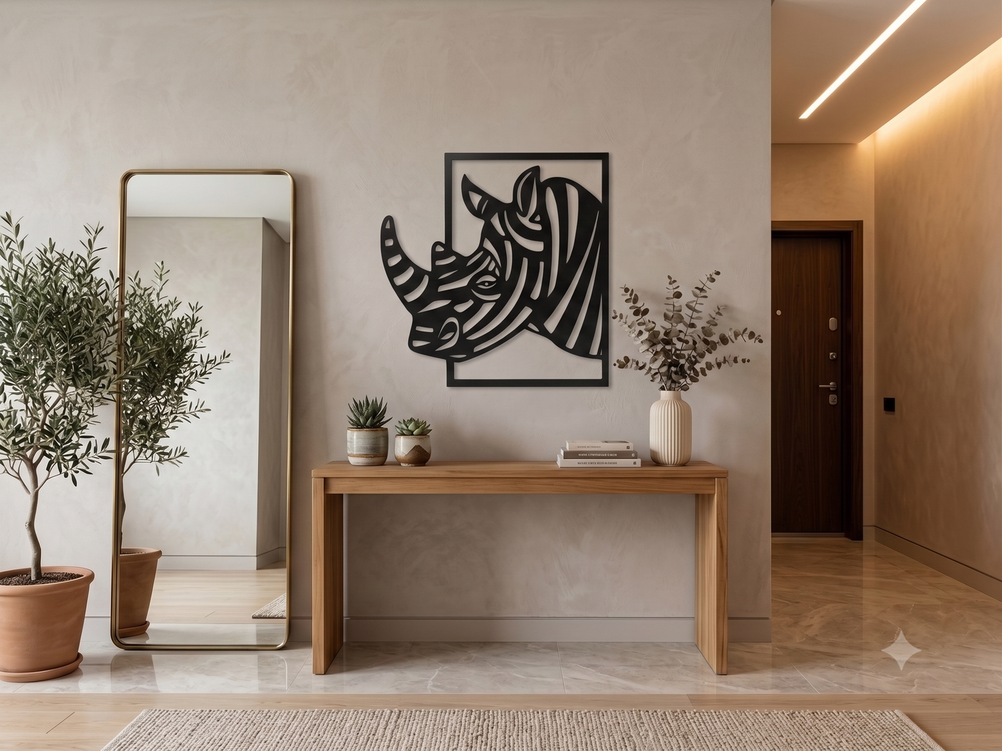 Minimalist Rhino Wall Decor | Premium Laminated MDF Wall Art | Living Room Decoration