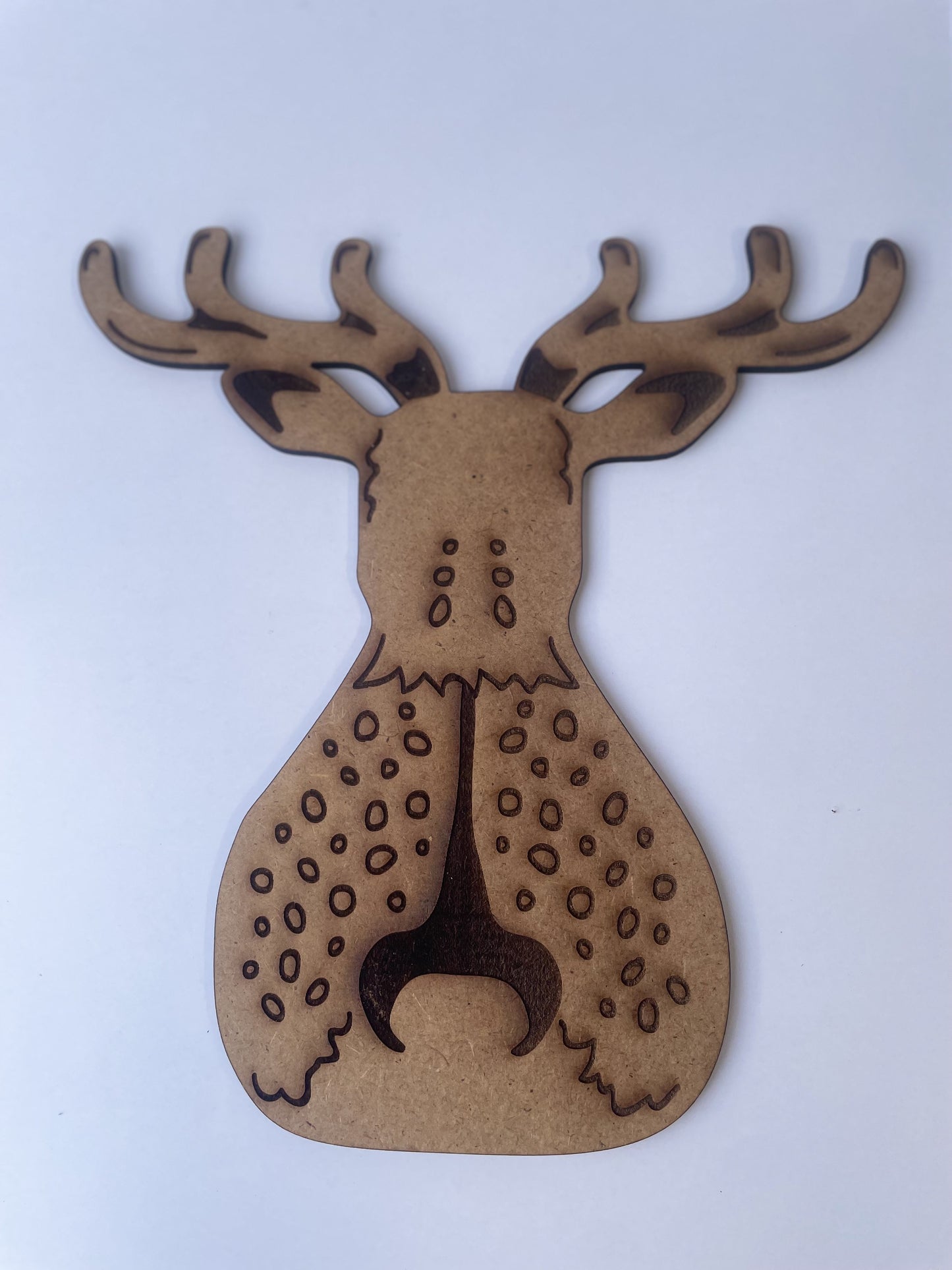 Wooden Reindeer Wall Décor – Rustic Brown Engraved Design