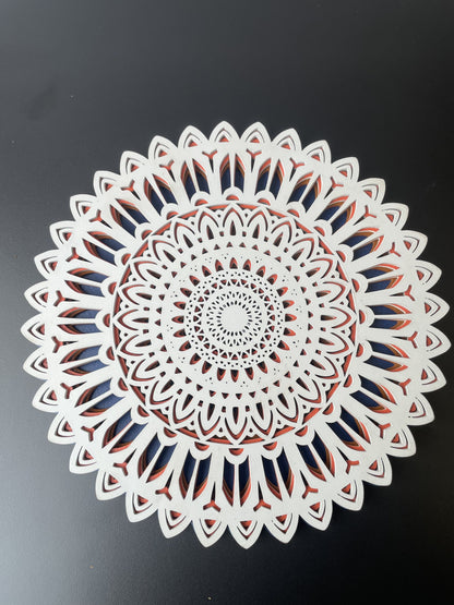 3D Layered Wooden Mandala Wall Art – White Floral Design