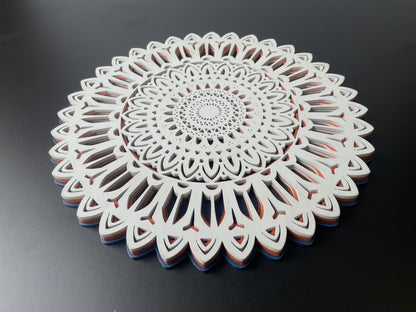 3D Layered Wooden Mandala Wall Art – White Floral Design