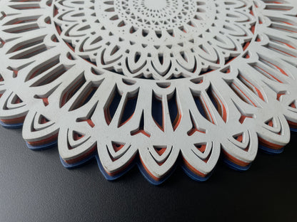 3D Layered Wooden Mandala Wall Art – White Floral Design
