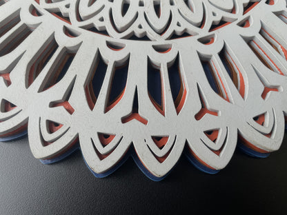 3D Layered Wooden Mandala Wall Art – White Floral Design
