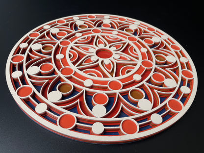3D Decorative Mandala Wall Art – Cream, Orange & Blue