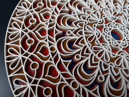 3D Layered Mandala Wall Art – Cream, Orange & Blue