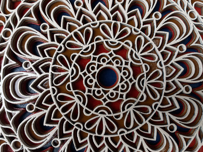 3D Layered Mandala Wall Art – Cream, Orange & Blue