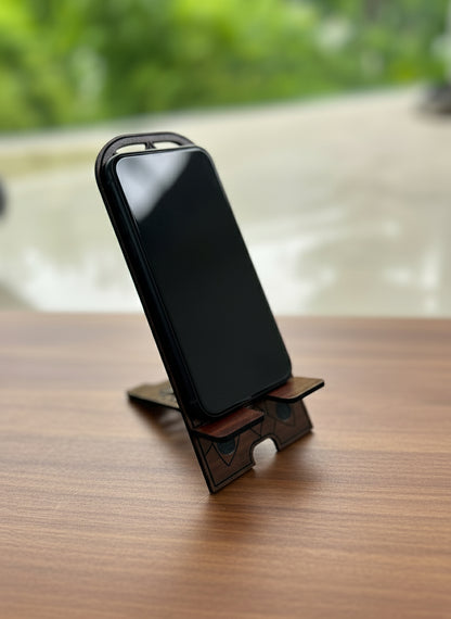 Wooden Phone Stand – Floral Mandala Carved Design