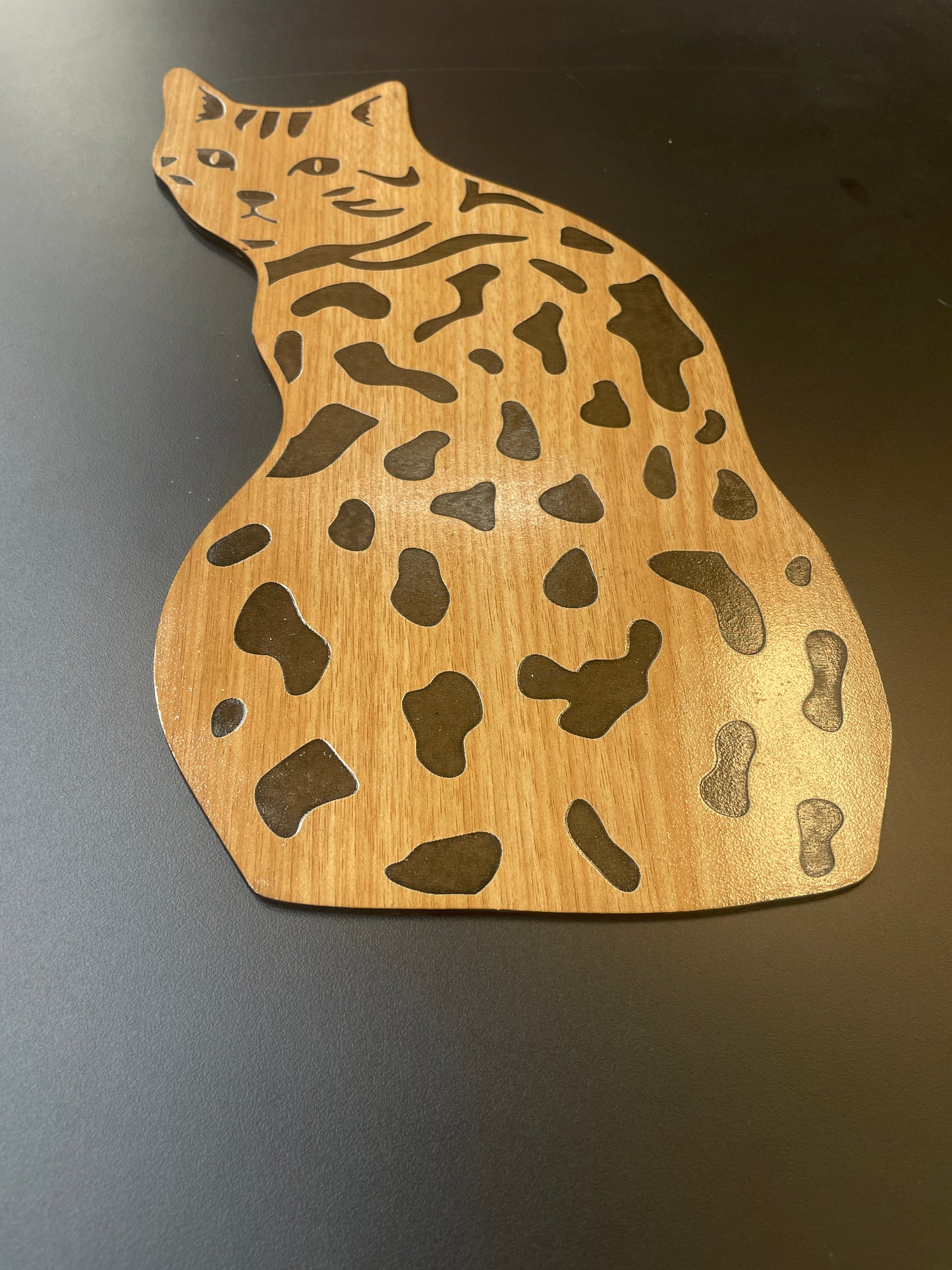 Laminated MDF Premium Wooden Cat Wall Hanging – Engraved Pattern | Natural Wood Finish