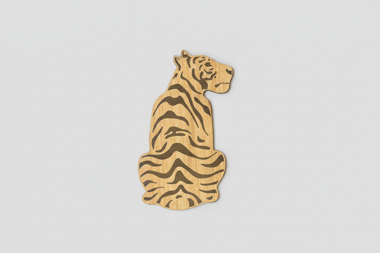 Wooden tiger cutout on a white background