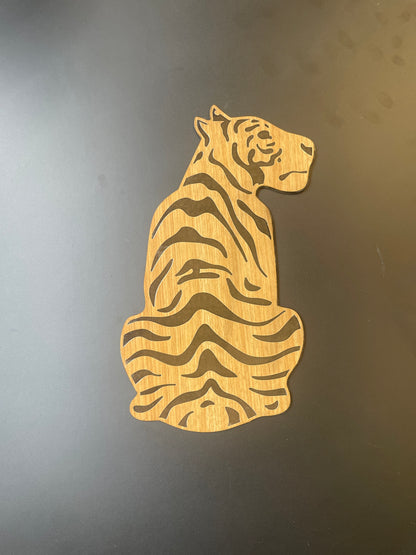 Laminated MDF - Premium Wooden Tiger Wall Hanging – Engraved Stripe Design | Natural Wood Finish